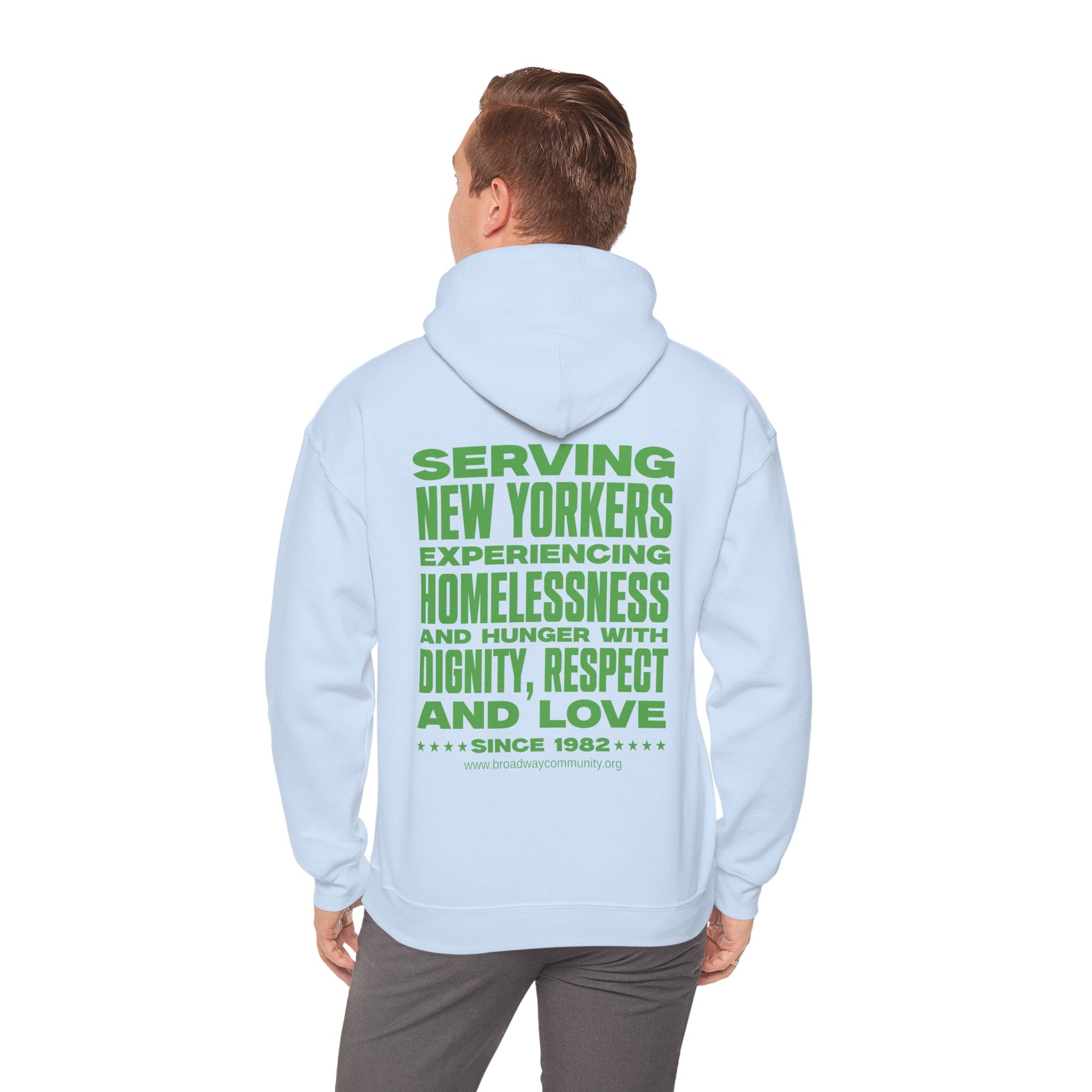 Serving New Yorkers Light Blue Hoodie - Broadway Community Collection